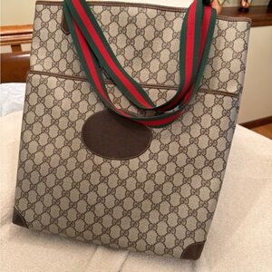 Gucci Beige Monogram Tote with Green and Red Straps